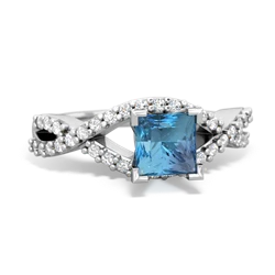 Blue Topaz Diamond Twist 5Mm Square Engagment  14K White Gold ring R26405SQ