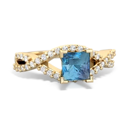 Blue Topaz Diamond Twist 5Mm Square Engagment  14K Yellow Gold ring R26405SQ