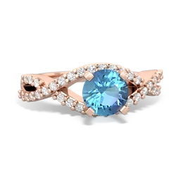 Blue Topaz Diamond Twist 6Mm Round Engagment  14K Rose Gold ring R26406RD