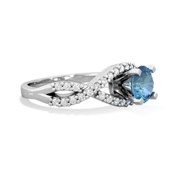 Blue Topaz Diamond Twist 6Mm Round Engagment  14K White Gold ring R26406RD