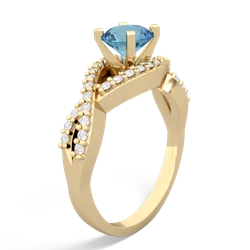 Blue Topaz Diamond Twist 6Mm Round Engagment  14K Yellow Gold ring R26406RD