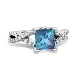 Blue Topaz Diamond Twist 6Mm Princess Engagment  14K White Gold ring R26406SQ