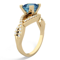 Blue Topaz Diamond Twist 6Mm Princess Engagment  14K Yellow Gold ring R26406SQ