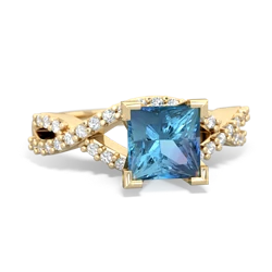 Blue Topaz Diamond Twist 6Mm Princess Engagment  14K Yellow Gold ring R26406SQ