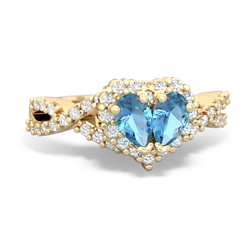 Blue Topaz Diamond Twist 'One Heart' 14K Yellow Gold ring R2640HRT