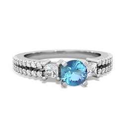 Blue Topaz Classic 5Mm Round Engagement 14K White Gold ring R26435RD