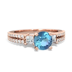 Blue Topaz Classic 6Mm Round Engagement 14K Rose Gold ring R26436RD