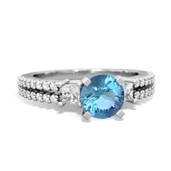 Blue Topaz Classic 6Mm Round Engagement 14K White Gold ring R26436RD