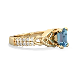 Blue Topaz Celtic Knot 7X5 Emerald-Cut Engagement 14K Yellow Gold ring R26447EM