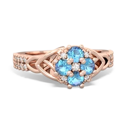 Blue Topaz Celtic Knot Cluster Engagement 14K Rose Gold ring R26443RD