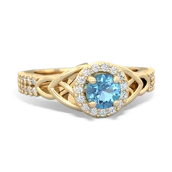 Blue Topaz Celtic Knot Halo 14K Yellow Gold ring R26445RH