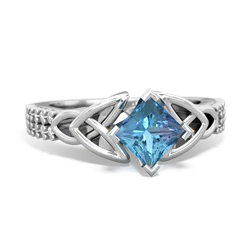 Blue Topaz Celtic Knot 5Mm Square Engagement 14K White Gold ring R26445SQ