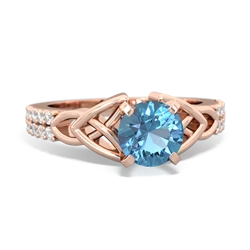 Blue Topaz Celtic Knot 6Mm Round Engagement 14K Rose Gold ring R26446RD