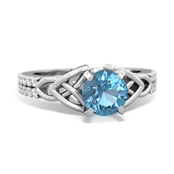 Blue Topaz Celtic Knot 6Mm Round Engagement 14K White Gold ring R26446RD