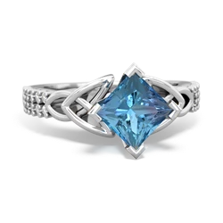 Blue Topaz Celtic Knot 6Mm Princess Engagement 14K White Gold ring R26446SQ