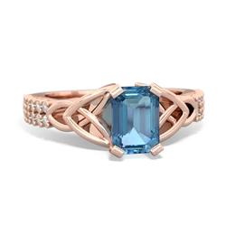 Blue Topaz Celtic Knot 7X5 Emerald-Cut Engagement 14K Rose Gold ring R26447EM