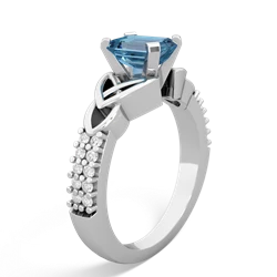 Blue Topaz Celtic Knot 7X5 Emerald-Cut Engagement 14K White Gold ring R26447EM