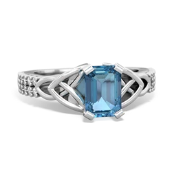 Blue Topaz Celtic Knot 7X5 Emerald-Cut Engagement 14K White Gold ring R26447EM