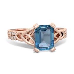 Blue Topaz Celtic Knot 8X6 Emerald-Cut Engagement 14K Rose Gold ring R26448EM