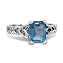 Blue Topaz Celtic Knot 8X6 Emerald-Cut Engagement 14K White Gold ring R26448EM