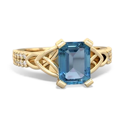 Blue Topaz Celtic Knot 8X6 Emerald-Cut Engagement 14K Yellow Gold ring R26448EM