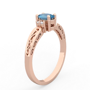 Blue Topaz Filligree Scroll Oval 14K Rose Gold ring R0812