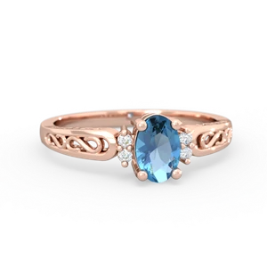 Blue Topaz Filligree Scroll Oval 14K Rose Gold ring R0812