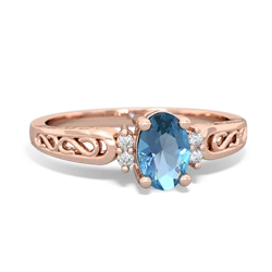 Blue Topaz Filligree Scroll Oval 14K Rose Gold ring R0812