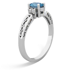 Blue Topaz Filligree Scroll Oval 14K White Gold ring R0812