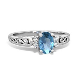 Blue Topaz Filligree Scroll Oval 14K White Gold ring R0812