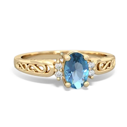 Blue Topaz Filligree Scroll Oval 14K Yellow Gold ring R0812