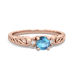 Blue Topaz Filligree Scroll Round 14K Rose Gold ring R0829