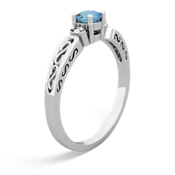 Blue Topaz Filligree Scroll Round 14K White Gold ring R0829