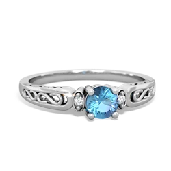 Blue Topaz Filligree Scroll Round 14K White Gold ring R0829