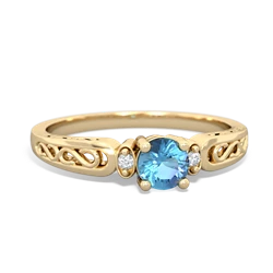 Blue Topaz Filligree Scroll Round 14K Yellow Gold ring R0829