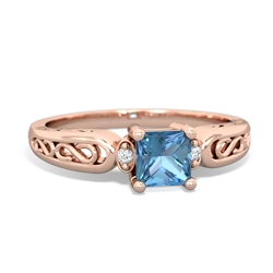 Blue Topaz Filligree Scroll Square 14K Rose Gold ring R2430