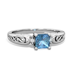 Blue Topaz Filligree Scroll Square 14K White Gold ring R2430