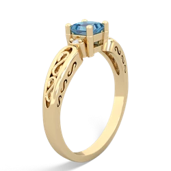 Blue Topaz Filligree Scroll Square 14K Yellow Gold ring R2430