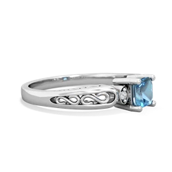 Blue Topaz Filligree Scroll Square 14K White Gold ring R2430