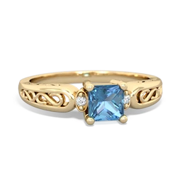 Blue Topaz Filligree Scroll Square 14K Yellow Gold ring R2430