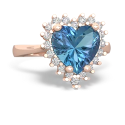 Blue Topaz Sparkling Halo Heart 14K Rose Gold ring R0391