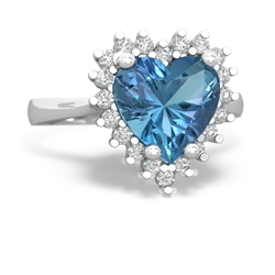 Blue Topaz Sparkling Halo Heart 14K White Gold ring R0391