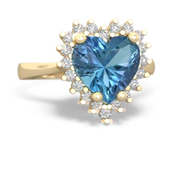 Blue Topaz Sparkling Halo Heart 14K Yellow Gold ring R0391