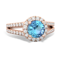 Blue Topaz Pave Halo 14K Rose Gold ring R5490