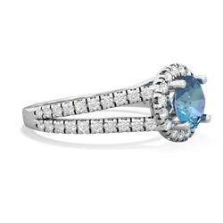 Blue Topaz Pave Halo 14K White Gold ring R5490