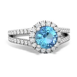 Blue Topaz Pave Halo 14K White Gold ring R5490