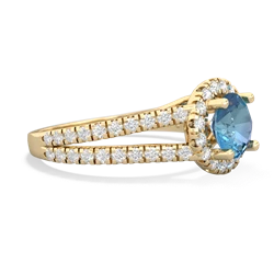 Blue Topaz Pave Halo 14K Yellow Gold ring R5490