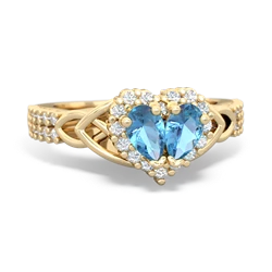 Blue Topaz Celtic Knot Two Hearts As One 14K Yellow Gold ring R2644HRT