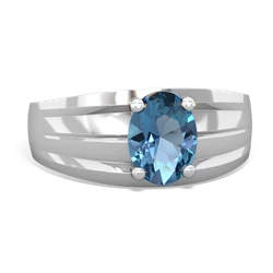 Blue Topaz Men's Two Lane 14K White Gold ring R0363