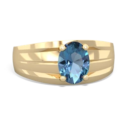 Blue Topaz Men's Two Lane 14K Yellow Gold ring R0363